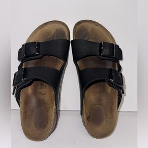 Sz 1 KIDS BIRKENSTOCK ARIZONA TWO ADJUSTABLE STRAPS SANDALS BLACK C